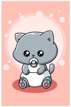 Cute and funny baby cat cartoon illustrationのイラスト素材
