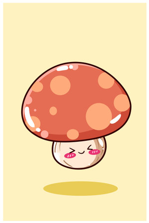 Cute and happy baby mushroom cartoon illustrationのイラスト素材