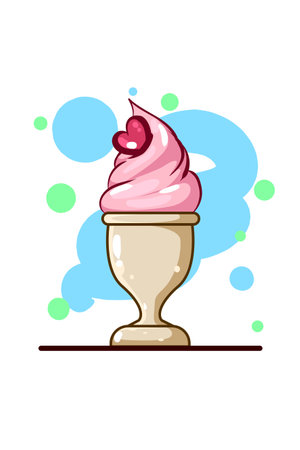 Sweet ice cream with love icon cartoon illustrationのイラスト素材