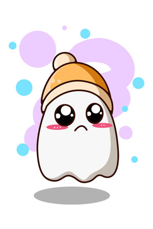 Cute ghost with beanie hat cartoon illustrationのイラスト素材