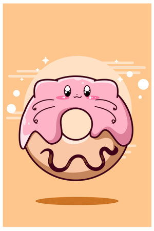 Cute and funny donuts icon cartoon illustrationのイラスト素材