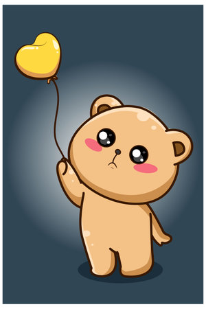 Cute and funny bear with balloon cartoon illustrationのイラスト素材