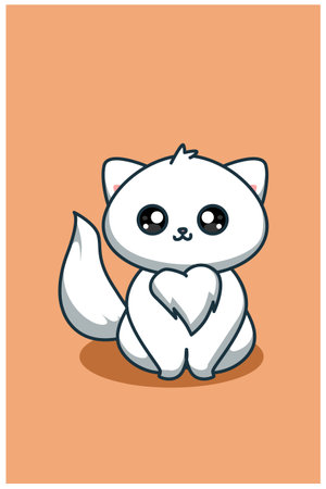 Cute and happy white cat cartoon illustrationのイラスト素材