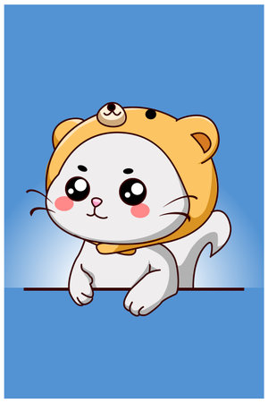Cute and happy kitten cartoon illustrationのイラスト素材