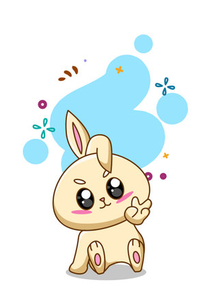 Cute and cheerful rabbit animal cartoon illustrationのイラスト素材