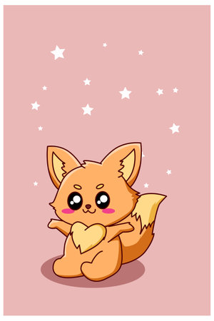 Happy and funny little fox cartoon illustrationのイラスト素材
