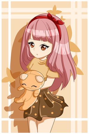 Cute and beautiful girl long pink hair with doll design character cartoon illustrationのイラスト素材