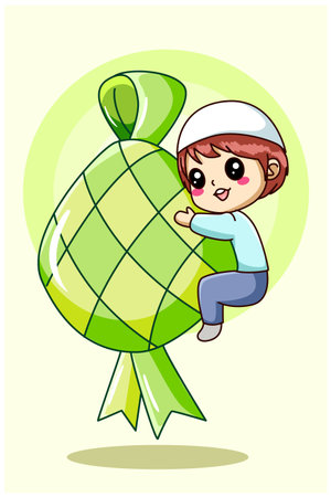 Cute muslim boy with ramadan food cartoon illustrationのイラスト素材