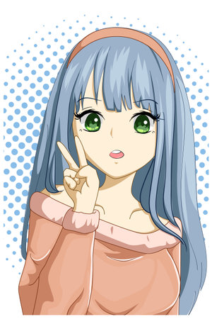 Cute and beautiful girl long blue hair design character cartoon illustrationのイラスト素材