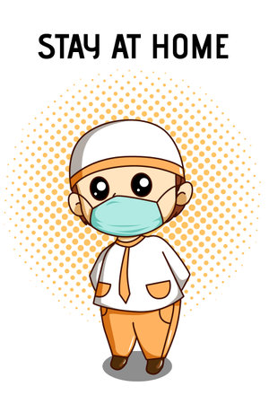 Cute little muslim boy at ramadan cartoon illustrationのイラスト素材