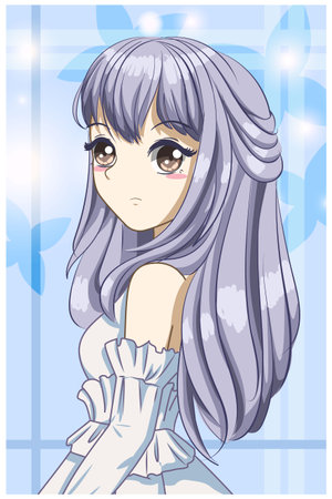 Beautiful and pretty princess silver hair design character cartoon illustrationのイラスト素材