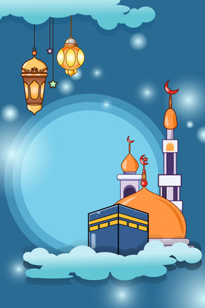Mecca with mosque and lantern background designのイラスト素材
