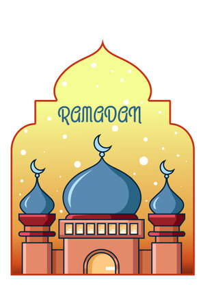 Mosque at ramadan mubarak cartoon illustrationのイラスト素材