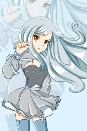 Beautiful girl with long silver hair design character cartoon illustrationのイラスト素材