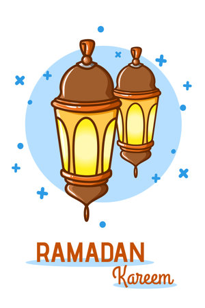 Gold lantern icon ramadan kareem cartoon illustrationのイラスト素材