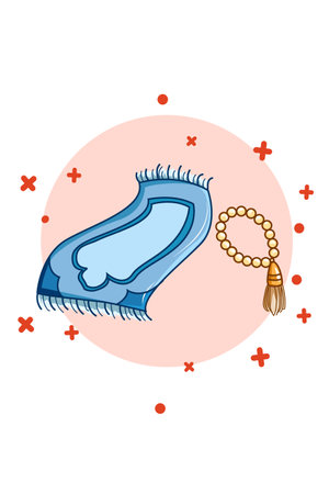 Prayer mat and prayer bead icon ramadan cartoon illustrationのイラスト素材