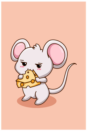 Cute and funny little mouse with cheese animal cartoon illustrationのイラスト素材