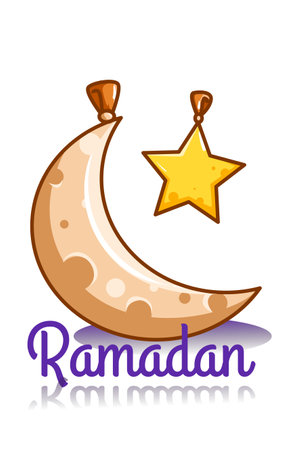 Moon and star icon ramadan kareem cartoon illustrationのイラスト素材