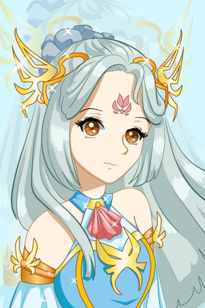 Beautiful and famous queen with gold crown design character cartoon illustrationの写真素材