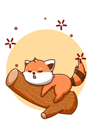 Cute and sleep red panda on a tree animal cartoon illustrationのイラスト素材