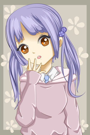 Cute and beautiful girl purple hair design character cartoon illustrationのイラスト素材