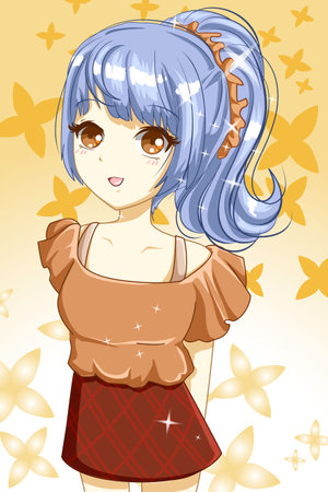 Cute and funny girl with blue hair design character cartoon illustrationのイラスト素材