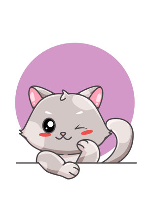 Cute and small grey cat animal cartoon illustrationのイラスト素材