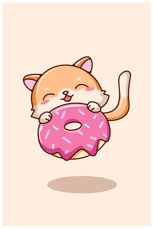 Cute cat with donuts animal cartoon illustrationのイラスト素材