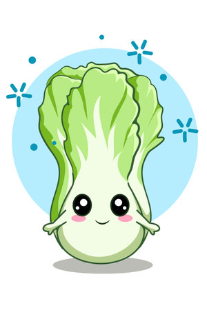 Cute and funny mustard greens cartoon illustrationのイラスト素材
