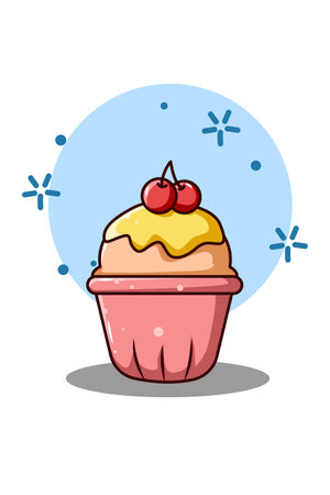 Sweet cupcake with cherries cartoon illustrationのイラスト素材