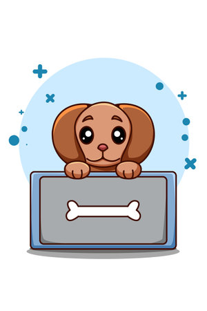 Cute and funny dog with bone picture animal cartoon illustrationのイラスト素材