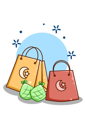 Ramadan sale with ramadan food cartoon illustrationのイラスト素材