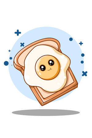 Sweet and cute bread with egg cartoon illustrationのイラスト素材