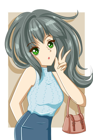 Cool and beautiful girl carry a fashion bag design character cartoon illustrationのイラスト素材