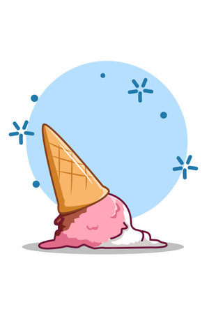 Sweet spilled ice cream cartoon illustrationのイラスト素材