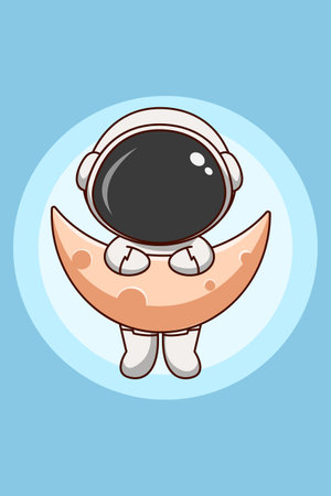 Cute and funny astronaut with moon design cartoon illustrationのイラスト素材