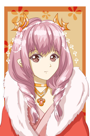 Cute and beautiful queen pink hair with red dress design character cartoon illustrationのイラスト素材