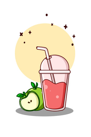 Sweet strawberry juice with apple cartoon illustrationのイラスト素材