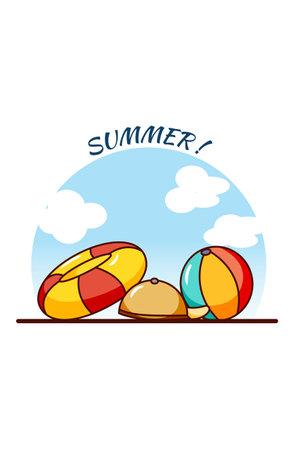 Swimming equipment in summer holiday cartoon illustrationのイラスト素材