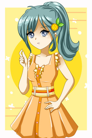Cute and beautiful orange theme girl in the summer character cartoon illustrationのイラスト素材