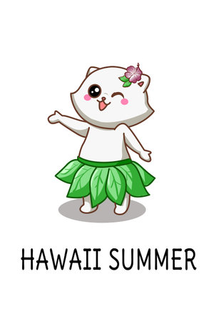 Cute cat happy in hawaii in summer cartoon illustrationのイラスト素材