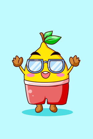 Cute and happy lemon in summer cartoon illustrationのイラスト素材