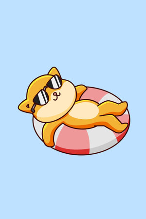 Happy cat swimming in the summer cartoon illustrationのイラスト素材