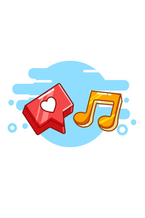 Icon love with music notes cartoon illustrationのイラスト素材