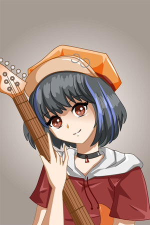 Cool and beautiful rock-star woman with guitar cartoon illustrationのイラスト素材