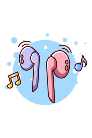 Earphone blue-tooth for listening music audio cartoon illustrationのイラスト素材