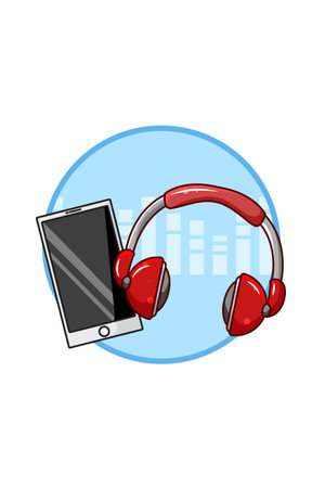Headset with hand-phone playing music icon cartoon illustrationのイラスト素材