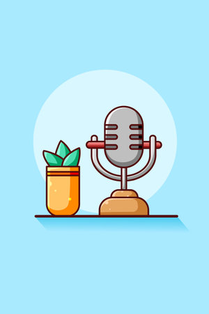 Microphone with plants icon cartoon illustrationのイラスト素材
