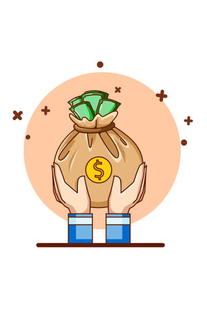 Hand with money icon cartoon illustrationのイラスト素材