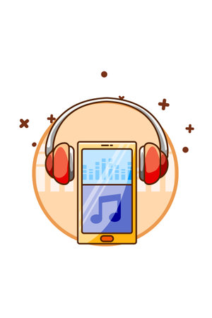 Smart-phone with headset icon music cartoon illustrationのイラスト素材
